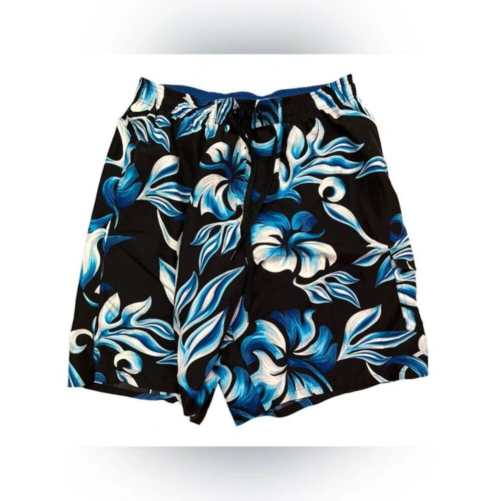 Speedo Blue Black Large Tropical Swim Trunks Board Shorts